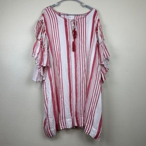 For The Republic Red & White Tassel Striped Ruffle Bell Sleeves Dress Size 3XL